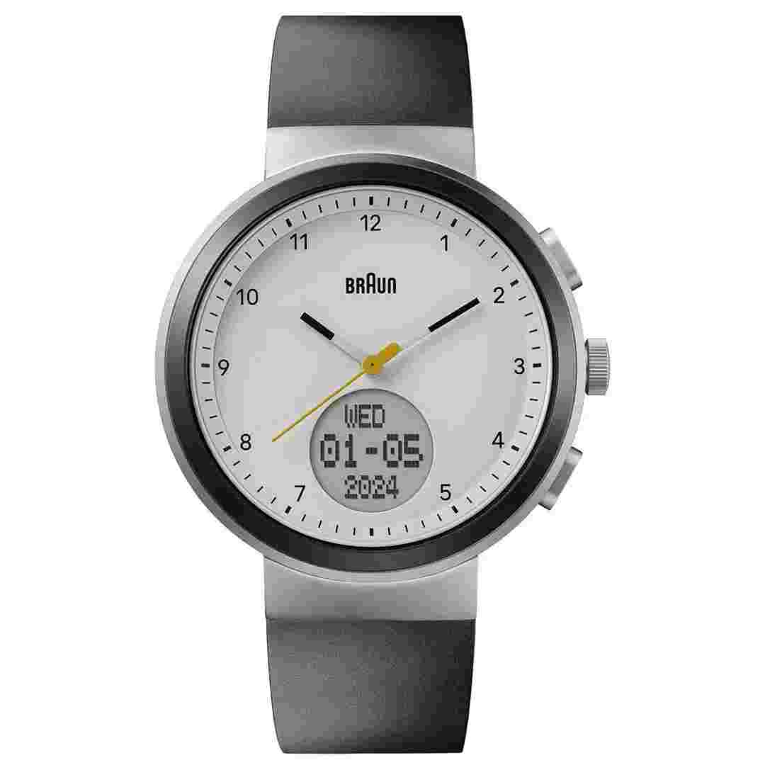 BN0299 Braun Mens Gents Step Counter Watch White Dial Black Silicone Strap New