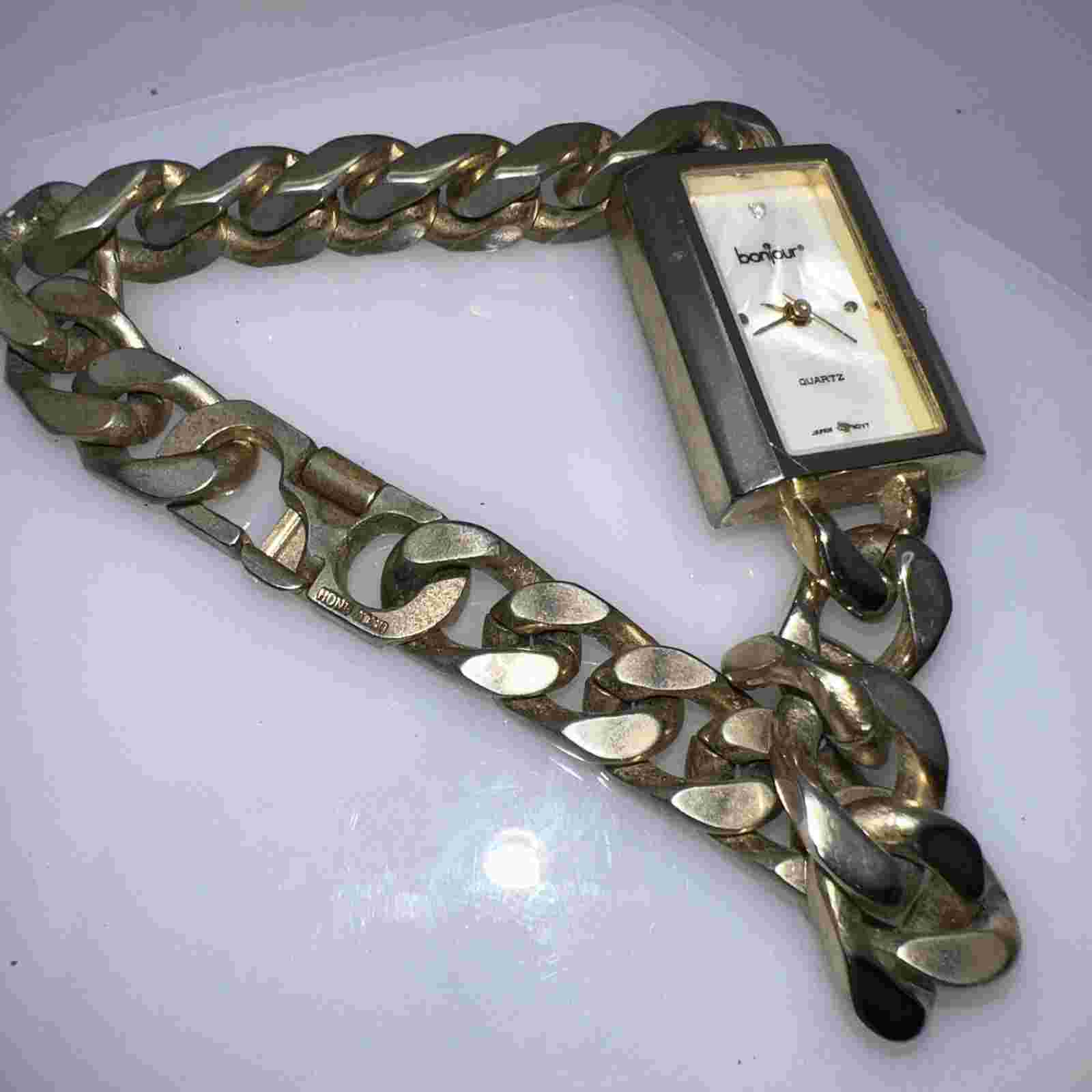 BONJOUR Japan Mother Pearl Gold Tone Chains Nelsonic LBC4 012 2035 Watch