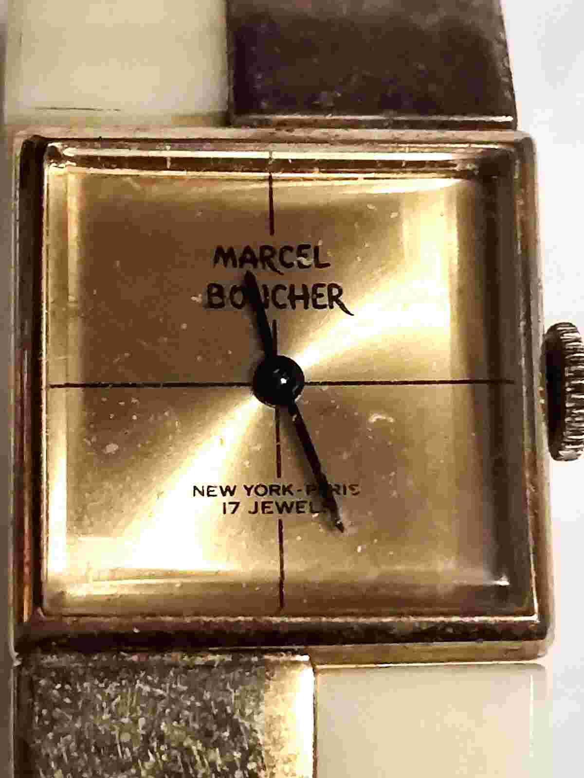 Marcel Boucher Wristwatch RUNS 17 Jewels Hinged Brass Bakelite Lucite NY Paris