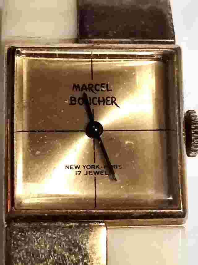 Marcel Boucher Wristwatch RUNS 17 Jewels Hinged Brass Bakelite Lucite NY Paris