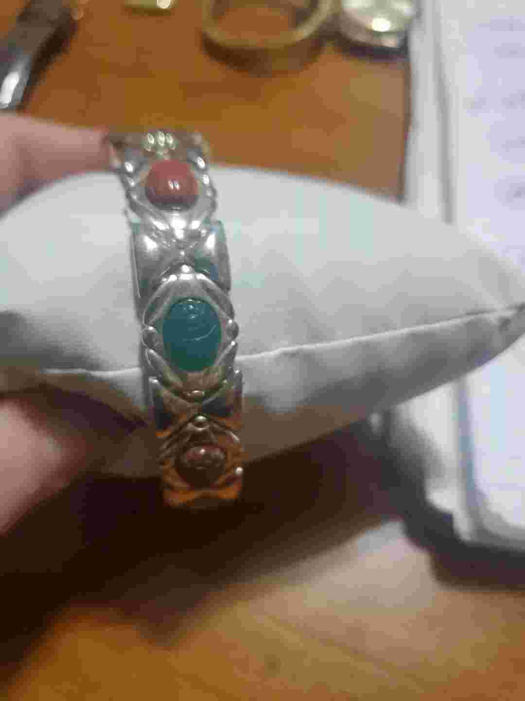 Lovely Vintage watch by Pierre Jacquard Semi Precious Scarab Stone Band RUNS!