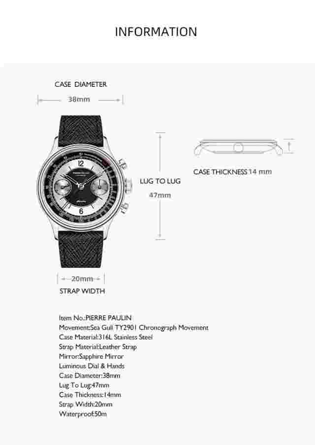 MERKUR Mens Chronograph Watches Pilot Manual Wind Mechanical Tachymeter TY2901
