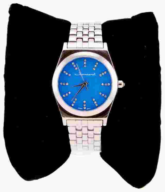 Jeanneret Elbe Watch Womens Silver Bracelet Case Blue Dial Jewel Accents Ladies