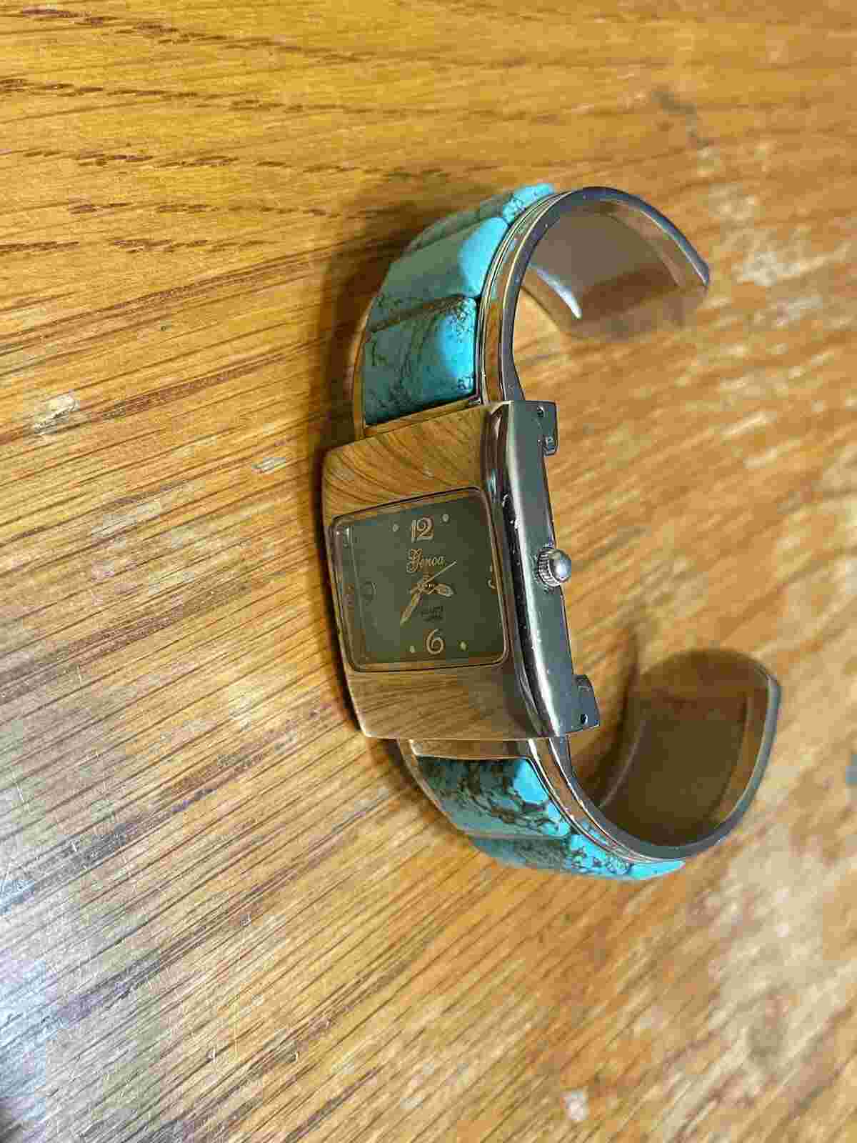 Vintage Women’s Genoa Watch Turquoise Cuff Silver tone