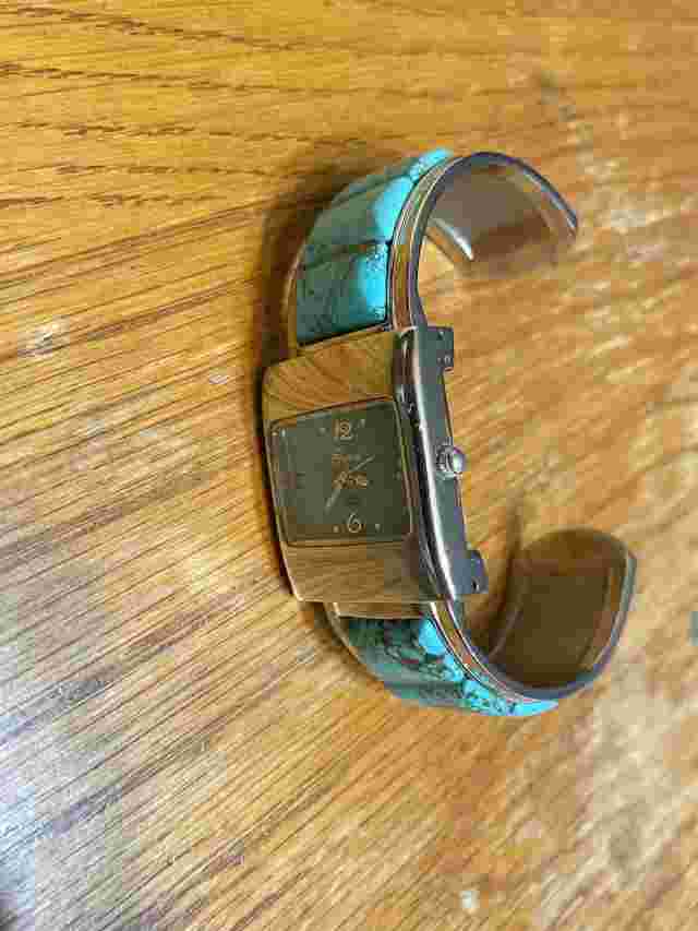 Vintage Women’s Genoa Watch Turquoise Cuff Silver tone