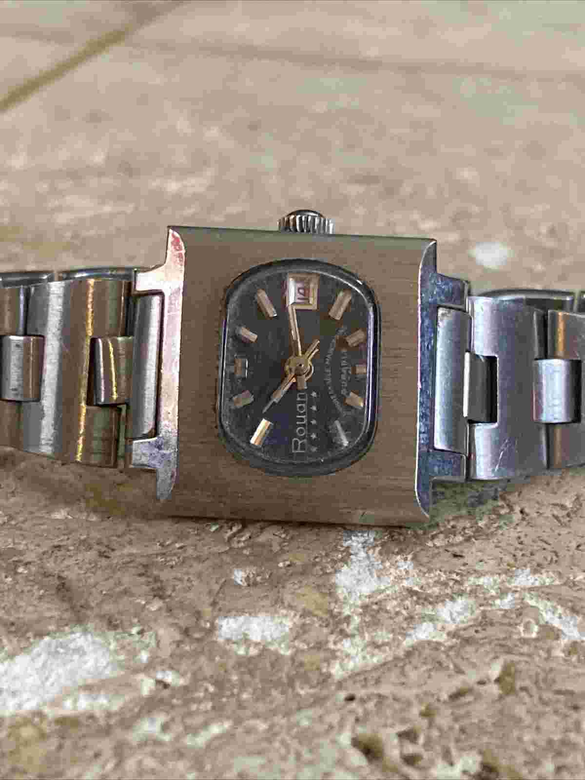Vintage Rouan Wristwatch Stainless Steel Blue Date Needs Battery #2543