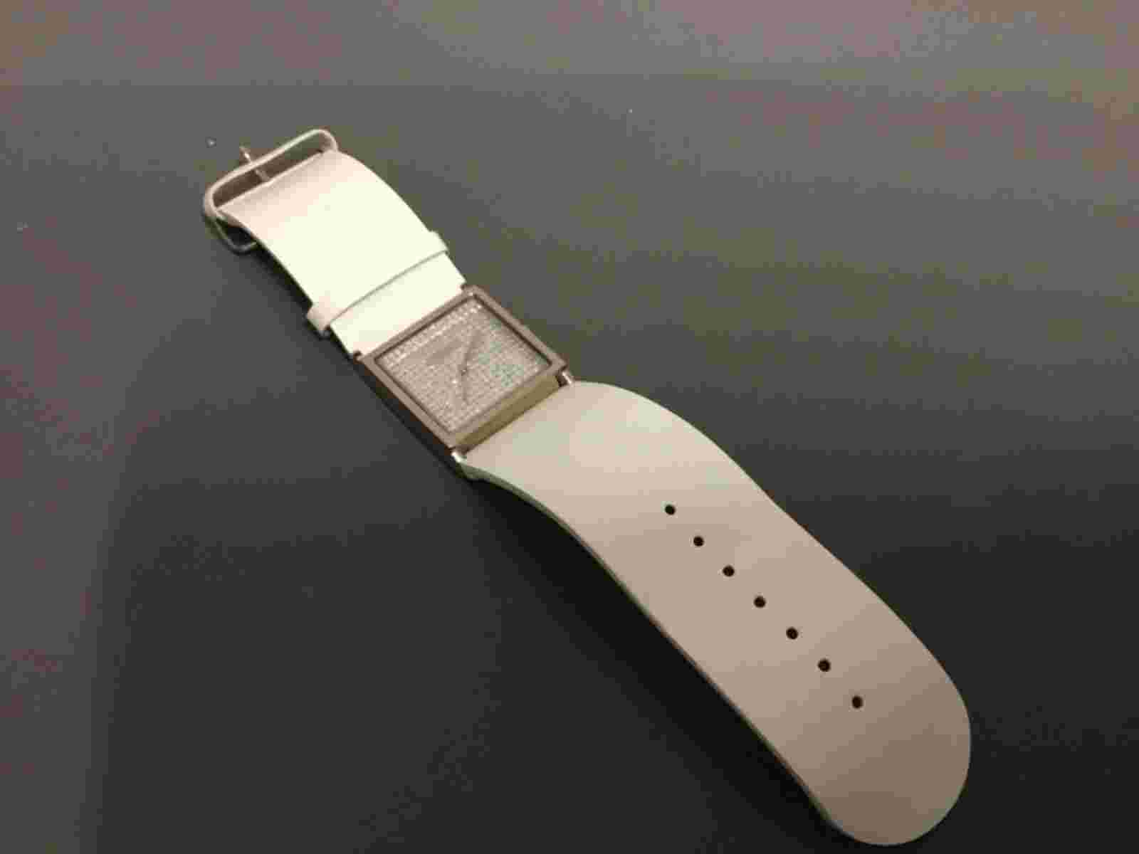 Oasis Ladies Diamonte Square Stainless Steel Wristwatch B583 with White Strap