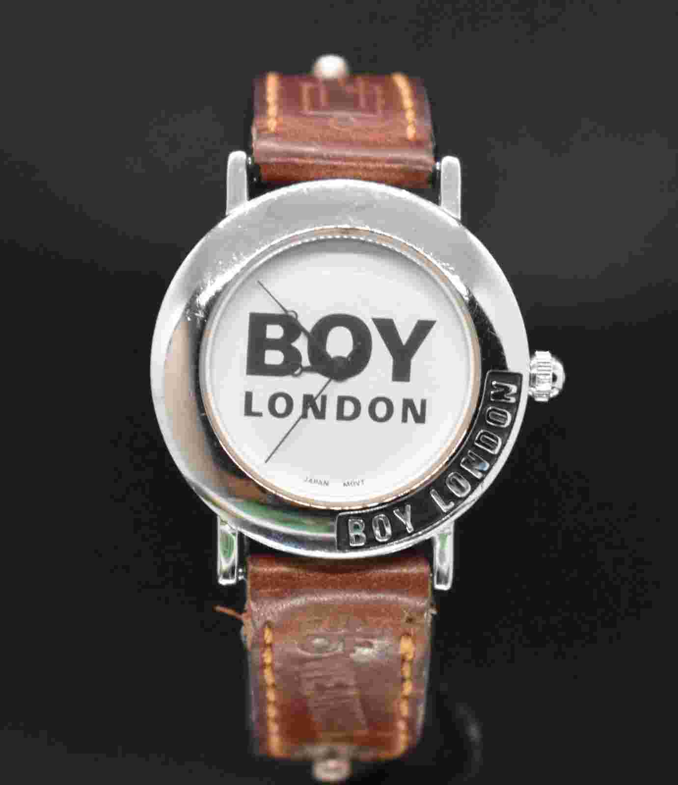 Vtg BOY LONDON 10W Watch Men Leather Silver Tone NEW BATTERY