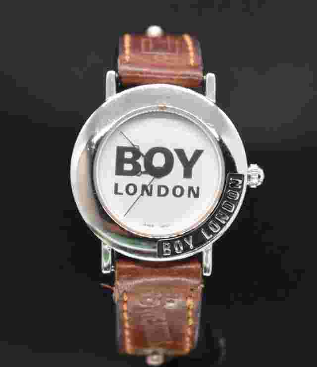 Vtg BOY LONDON 10W Watch Men Leather Silver Tone NEW BATTERY