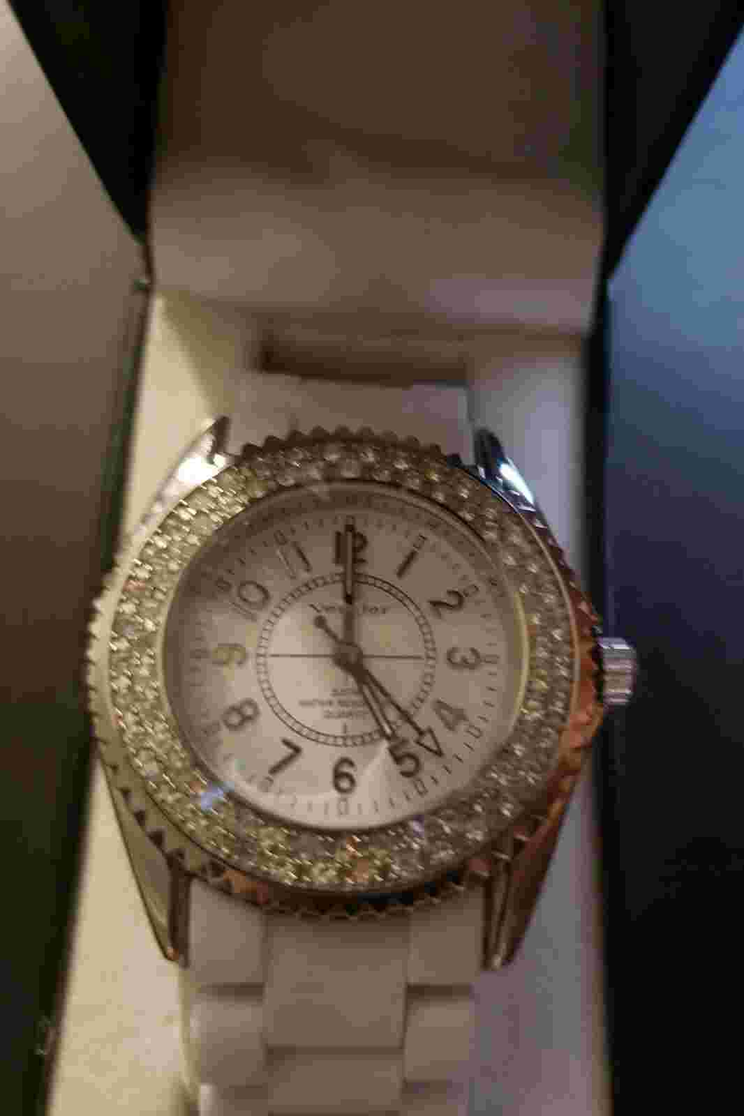 Vernier Quartz Watch With Rhinestones & Silicone Band, Rare, New in Box