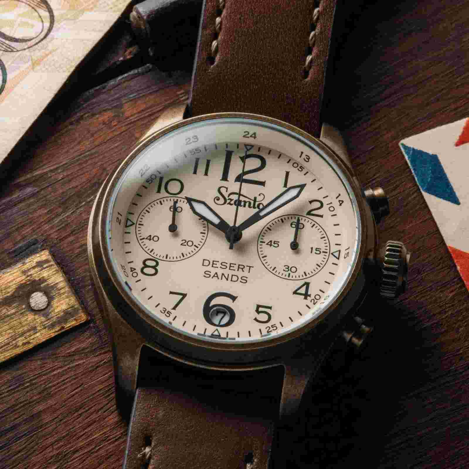 Szanto Desert Sands Antique Gold Ivory Brown Watch - Brand New