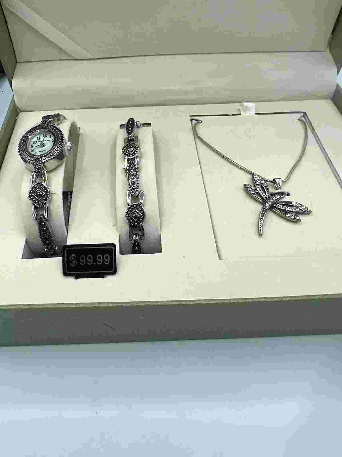 Cote d' Azur Ladies Quartz Watch, Necklace & Bracelet Set