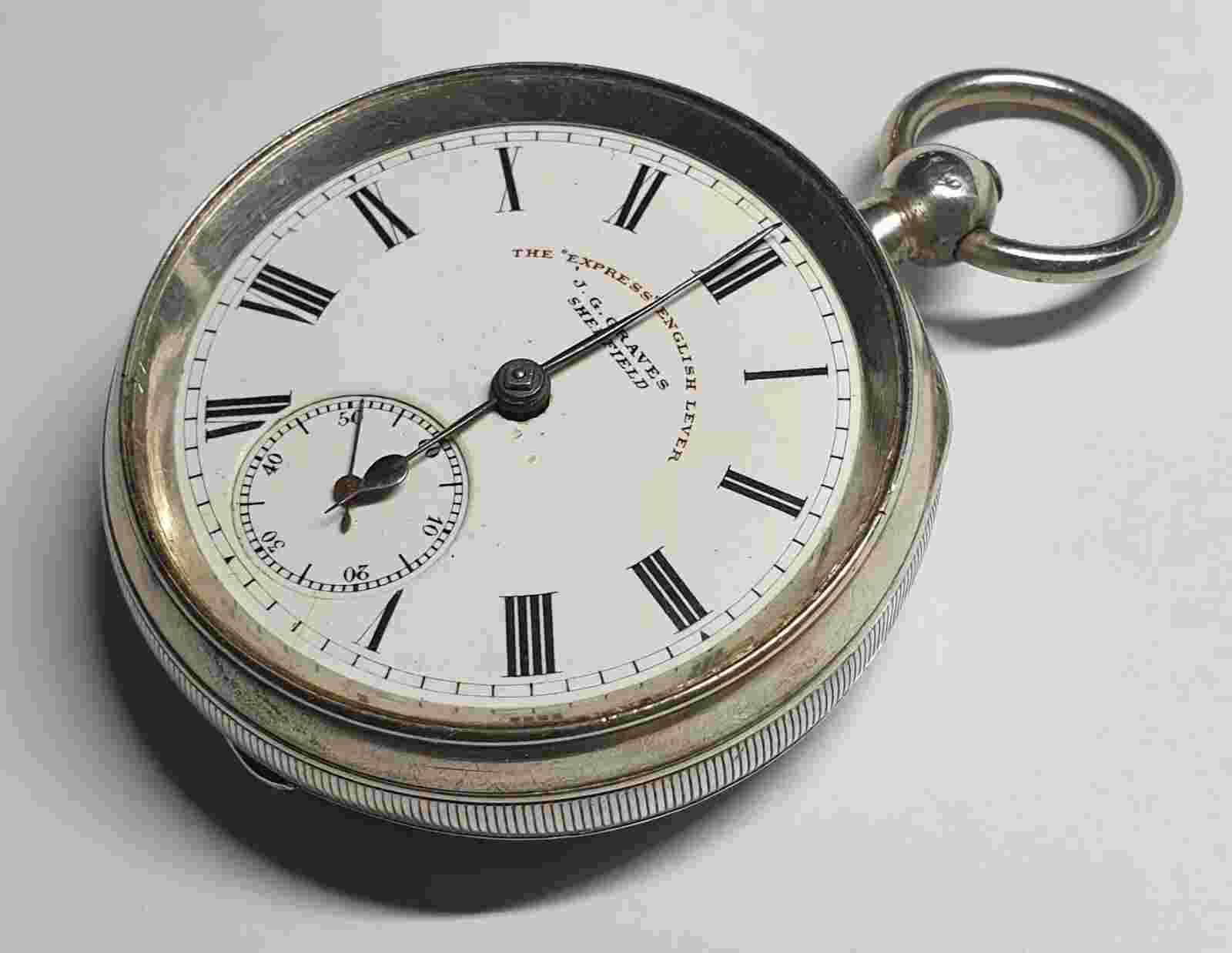 J, G Graves Sheffield Silver Key Wind Pocket Watch Circa 1890