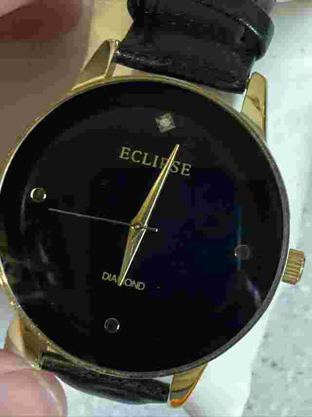 Eclipse Diamond Watch Womens 32mm Black Gold Tone Leather Strap w New Battery