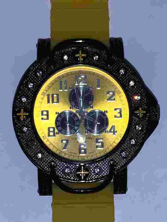 Techno King Quartz Mens Fashion Watch. New Battery. Yellow Silicone Band.