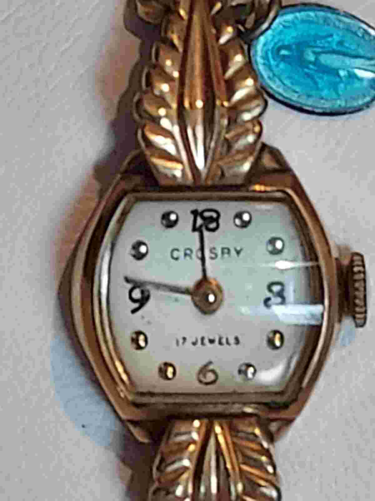 WOMEN'S~Vintage~**17 JEWEL CROSBY WATCH**~Stretch Floral Band~PARTS OR REPAIR