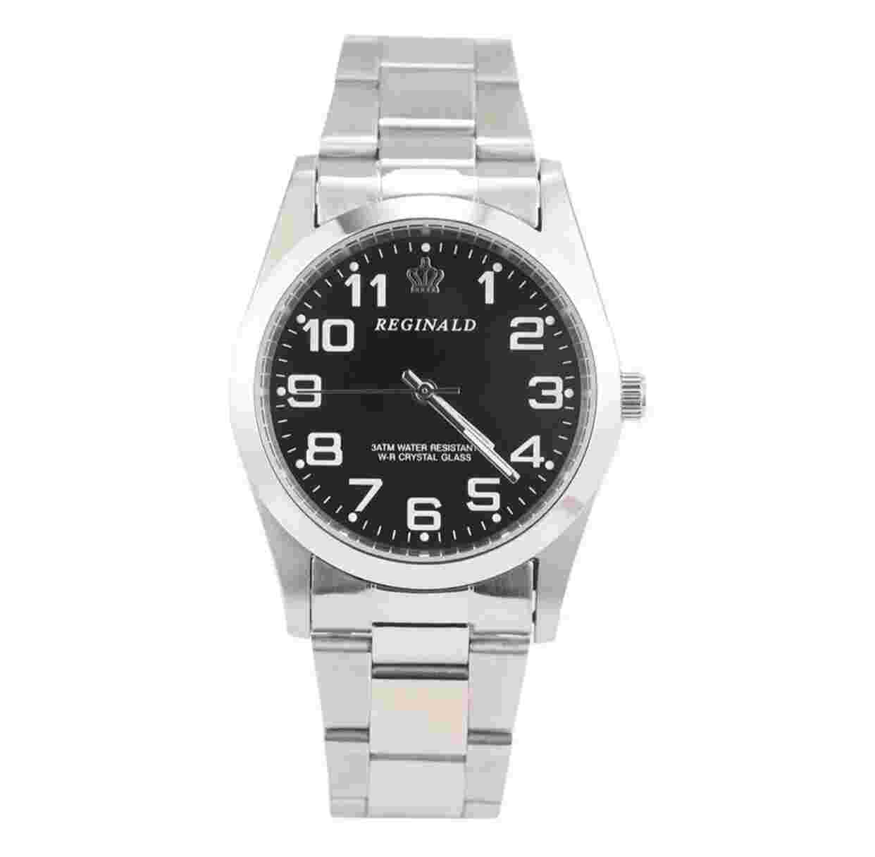 Reginald Mens Wrist Watch Black Silver White Analog Quartz New Battery. New