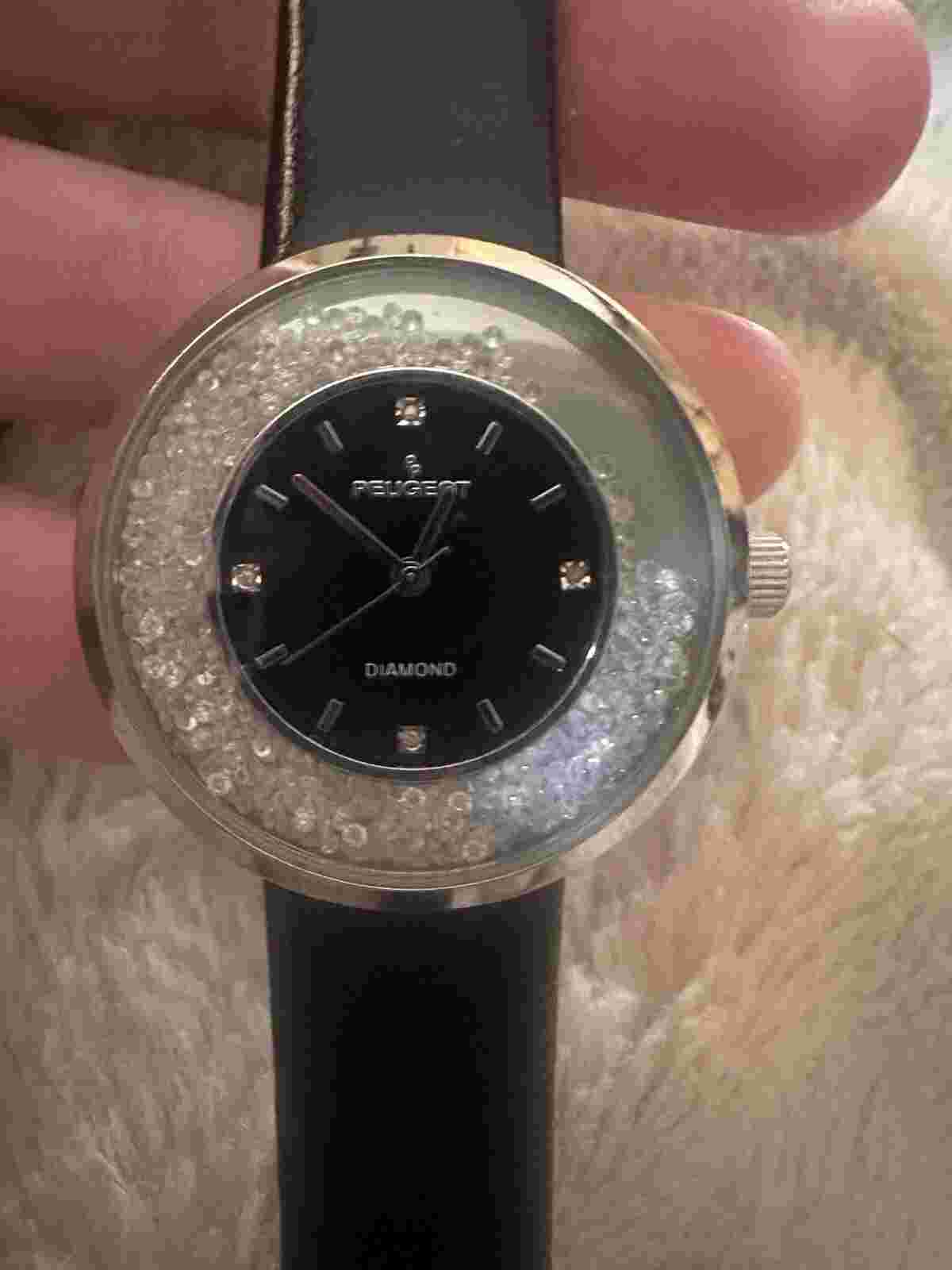 Peugeot Diamond Ladies Quartz Watch Silver Tone Floating Crystals