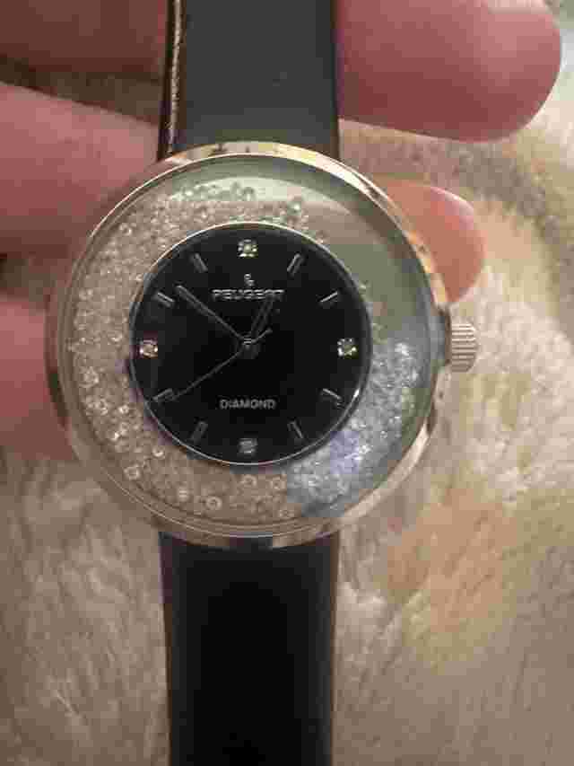 Peugeot Diamond Ladies Quartz Watch Silver Tone Floating Crystals