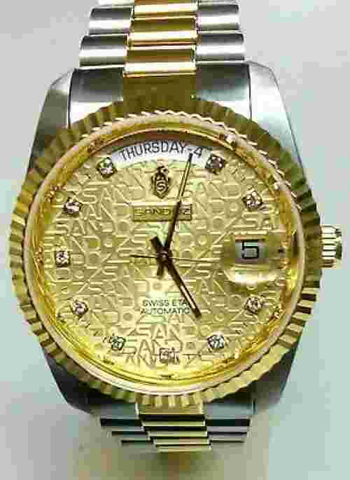 Sandoz Two Tone Grain Dial Diamond Hour Marker Men's Watch 8732D-34-8