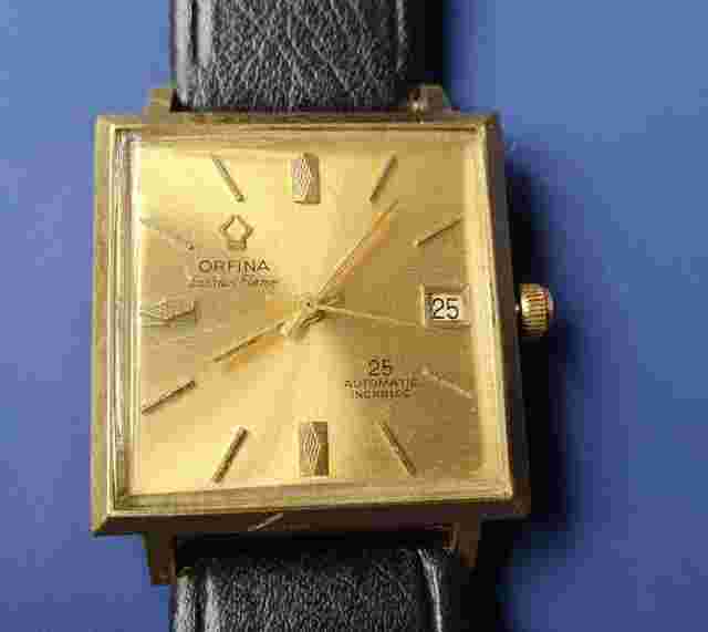 Faulty Vintage Orfina Golden Flame Swiss Watch Automatic Wristwatch Tank Square