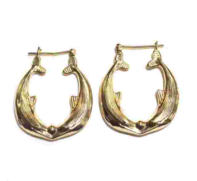 14k yellow gold Dolphin hoop hollow earrings 4.0g 90's fashion estate vintage