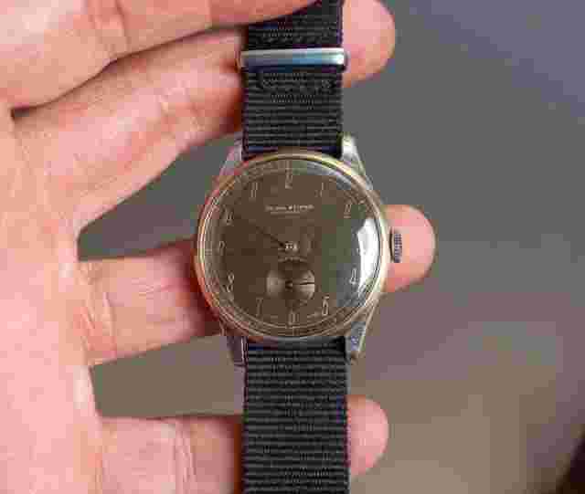 Vintage Olma Super Tropical Black Dial Military Style Watch 35mm