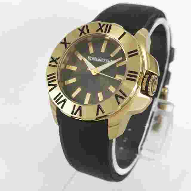 Dyrberg/Kern Gold Black Silicone Strap Band Quartz Mens Wrist Watch