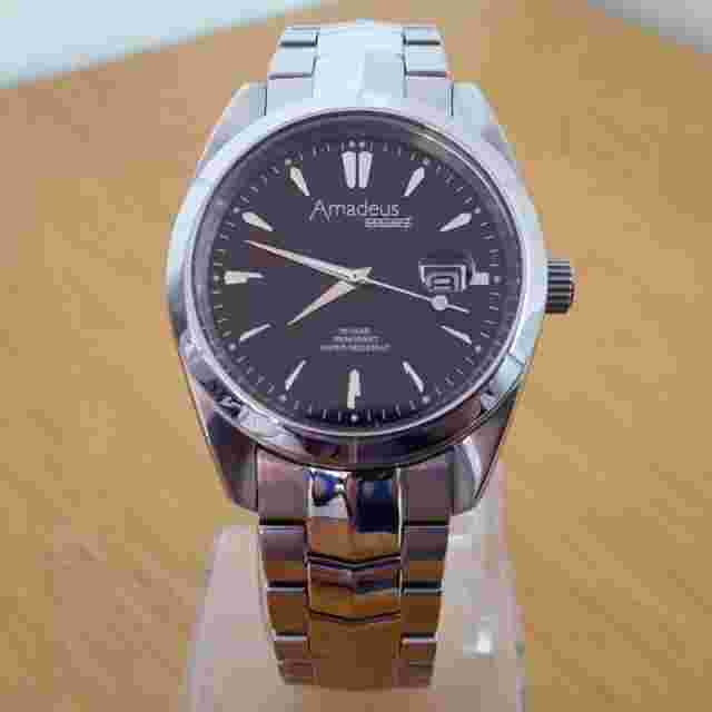 Mens Steel Bracelet Amadeus Master I 300m wr Black Luxury Divers Date Watch