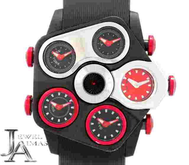 Jacob Five Time Zone JC-GR4-27 GRAND 47mm Black Red Dial SS  Men's Quartz
