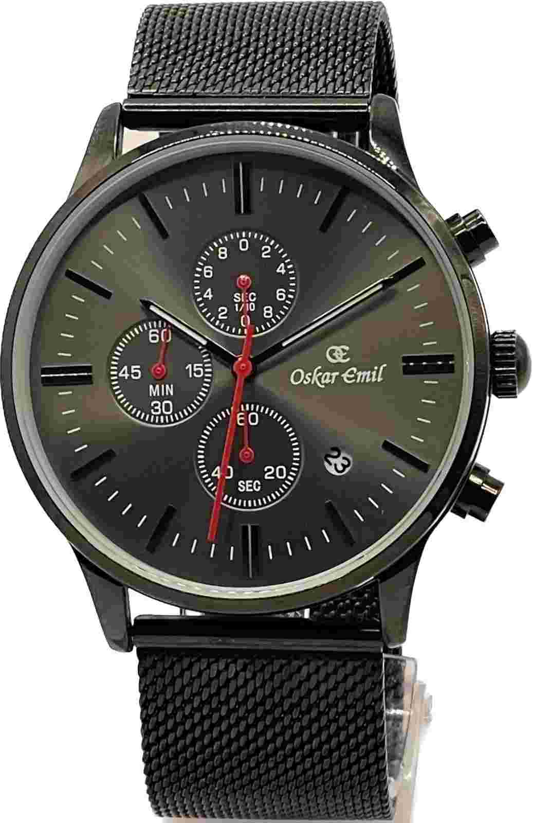 Oskar Emil ARUBA Quality Men's Chronograph Stainless Steel Mesh Watch - Black