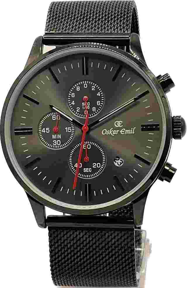 Oskar Emil ARUBA Quality Men's Chronograph Stainless Steel Mesh Watch - Black