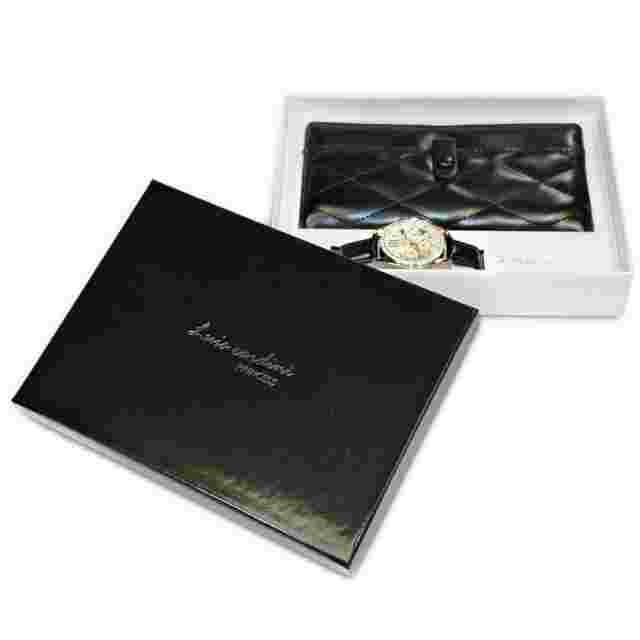 Luis Cardini Princess Leather Band Watch w Long Bi-fold Vertical Wallet Gift Set