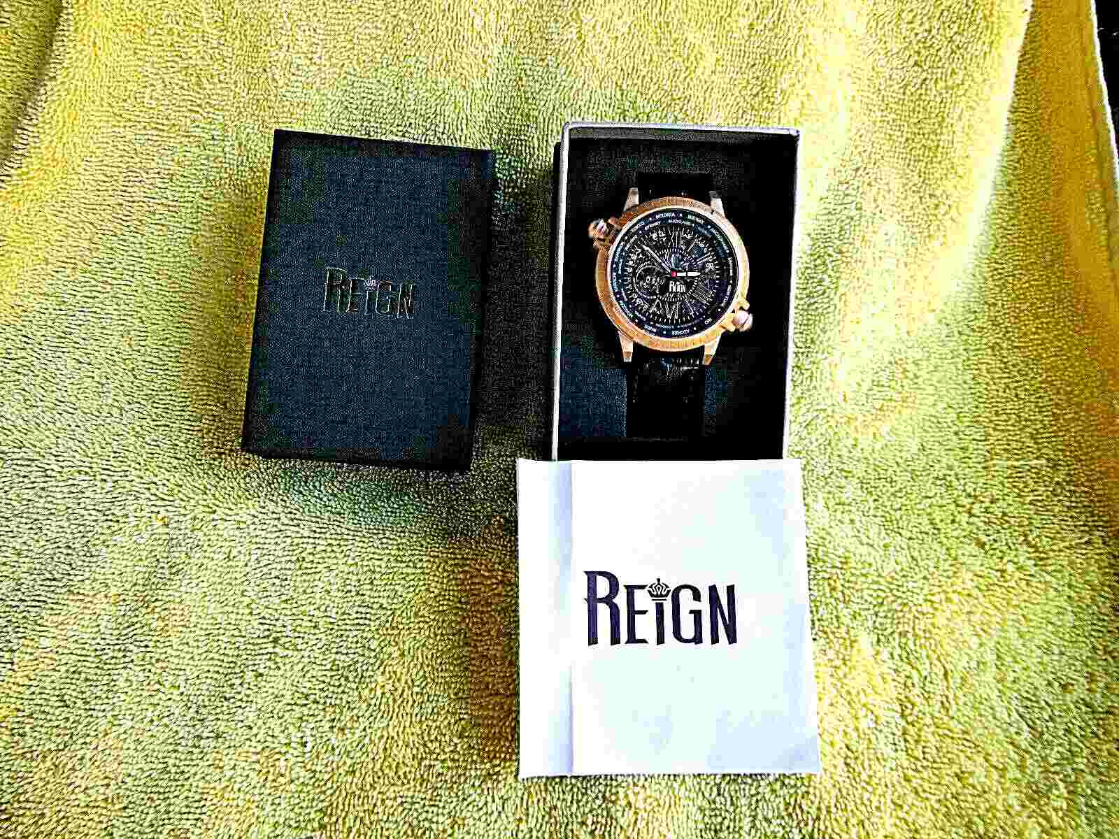 Reign Thanos Automatic Skeleton Dial Black Leather Rose Gold Men's Watch Rn2107