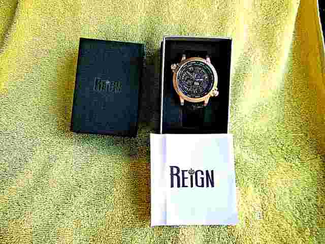 Reign Thanos Automatic Skeleton Dial Black Leather Rose Gold Men's Watch Rn2107