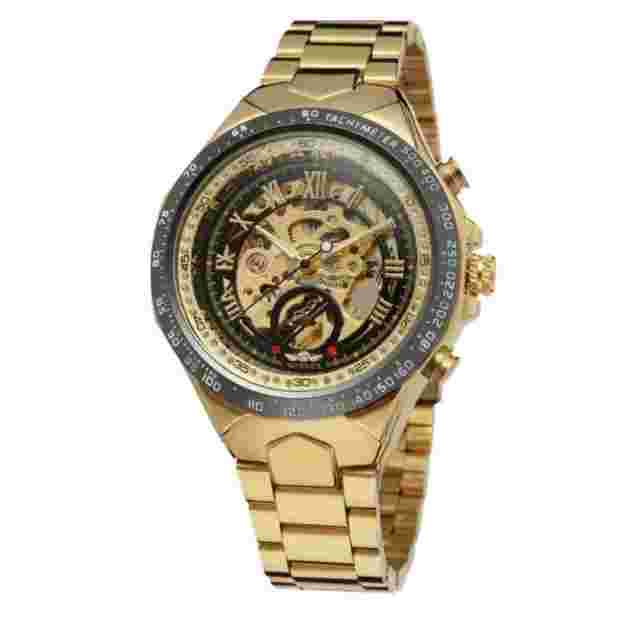 Winner Men's Hollow Skeleton Mechanical Watch Self-Winding Stainless Steel Watch