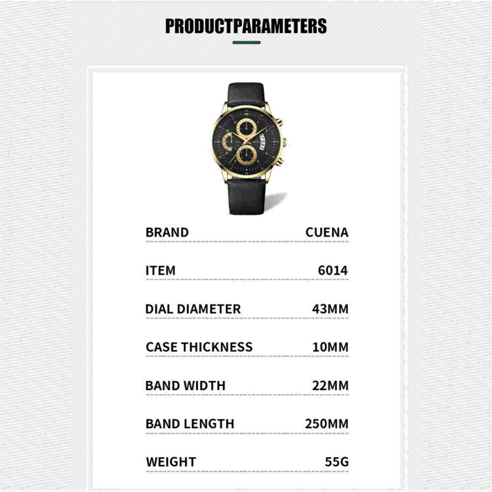 CUENA Sport Men's Calender Leather Band Watch Quartz Analog Wrist Watch Gift