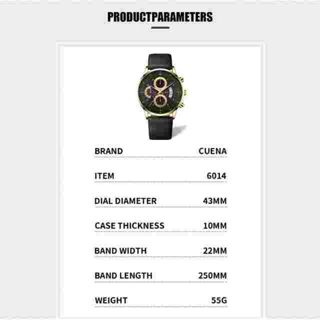CUENA Sport Men's Calender Leather Band Watch Quartz Analog Wrist Watch Gift