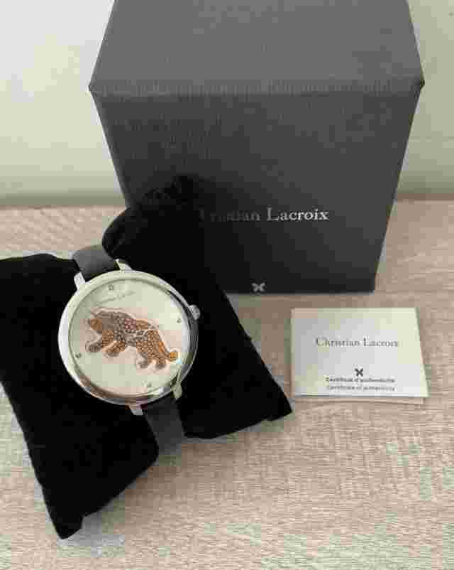CHRISTIAN LACROIX LEATHER STRAP LEOPARD MOTIF WATCH BNWB