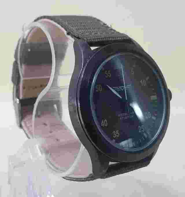 American Aviator Watch Nylon Leather Band Black Dial...NEW BATTERY