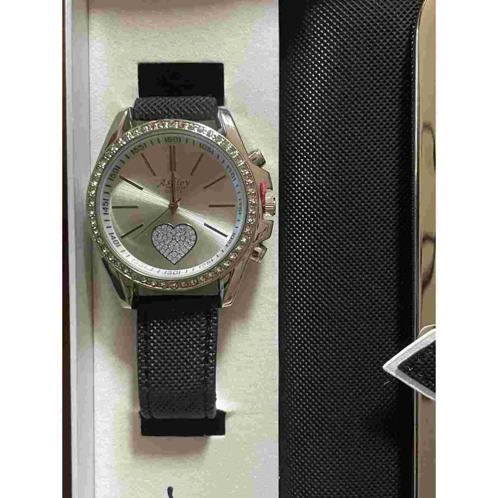 New Ashely Princess Watch & Wallet Gift Set Woman Black