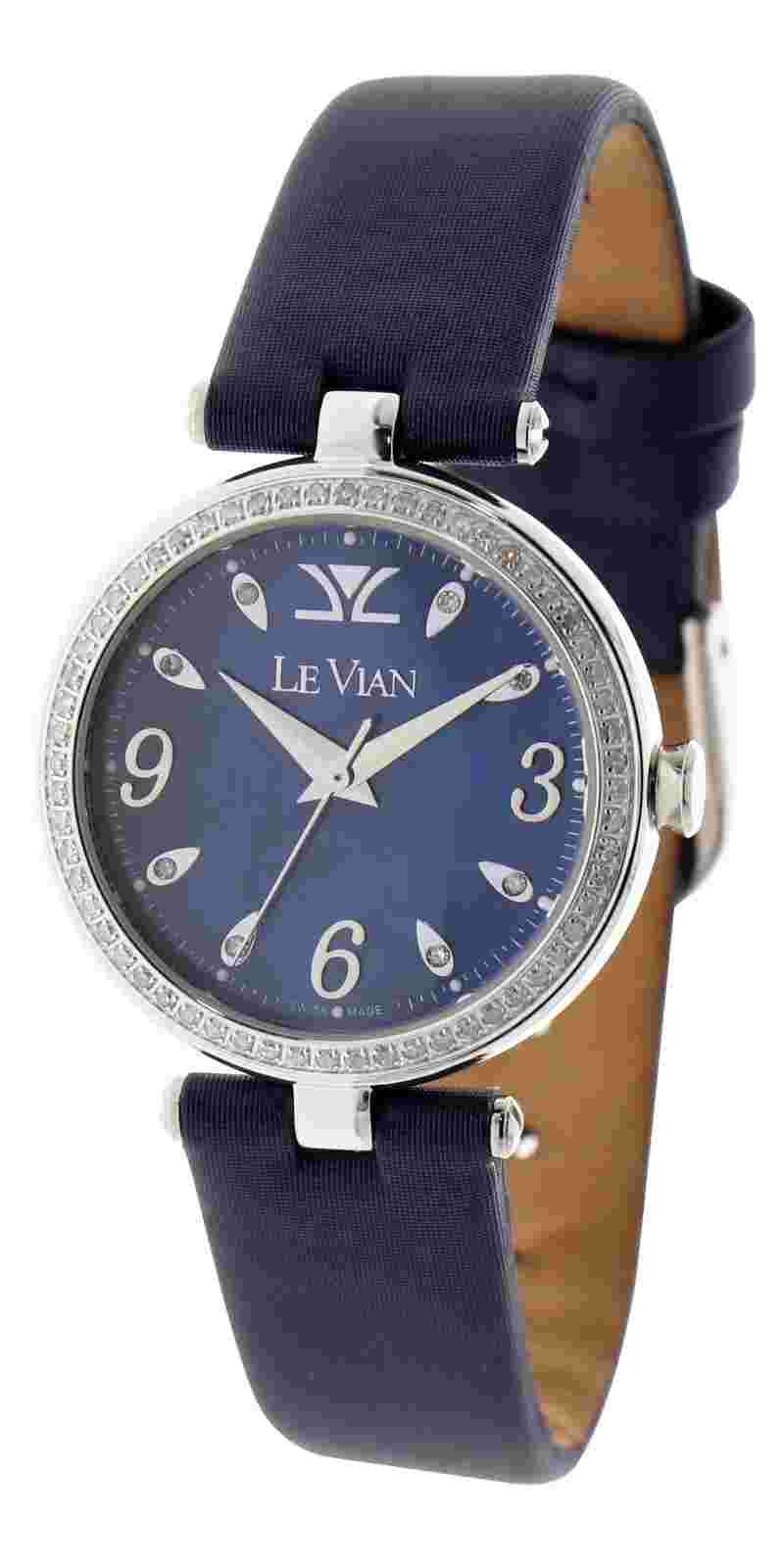 LeVian watch featuring Vanilla Diamonds in Steel with a Satin Leather Strap
