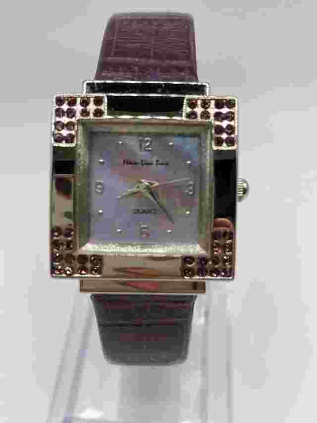 Vintage Main Line Time Purple Mother of Pearl S. Steel Stone Bezel Wrist Watch