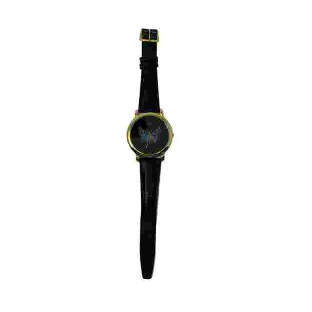 Vintage 1990's Try Me Vintage Butterfly Watch By Beuchat Gold Tone Black Band