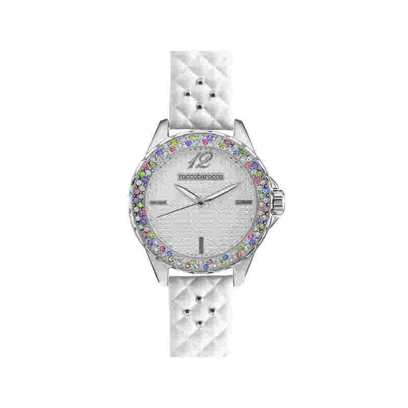 Womens Watch ROCCOBAROCCO STARDUST Leather White Rose Swarovovski Coloured RB