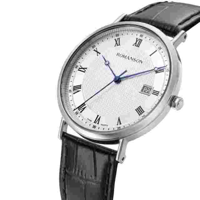 Romanson Kairos Classic Date Watch Men's Black Leather RWTLDM1B2400WHWH0