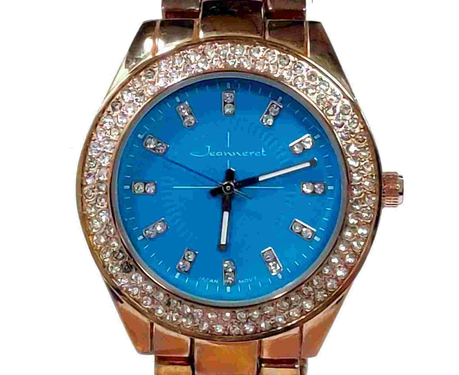 Jeanneret Aphra 10019blu Womens Silver Band Blue Dial Watch W/ Crystal Bezel