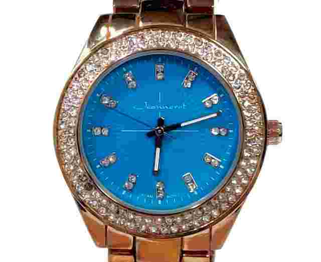 Jeanneret Aphra 10019blu Womens Silver Band Blue Dial Watch W/ Crystal Bezel