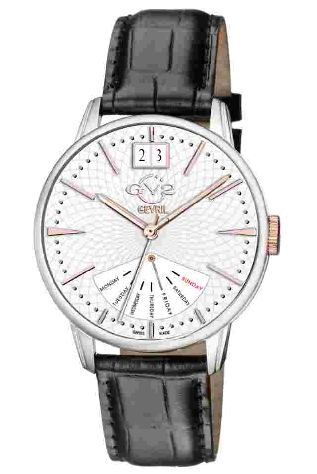 GV2 by Gevril Men's 56202 Rovescio Black Leather Swiss Quartz Day-Date Watch