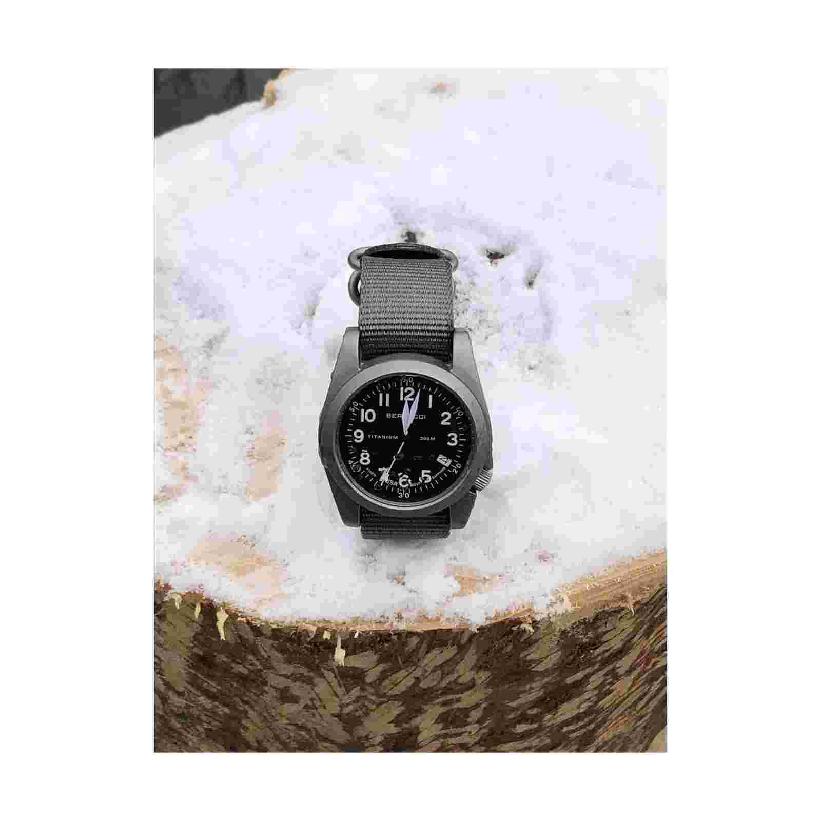 Bertucci Men A-11T Black Dial Nylon Band Vintage Drab Quartz Watch - 13336
